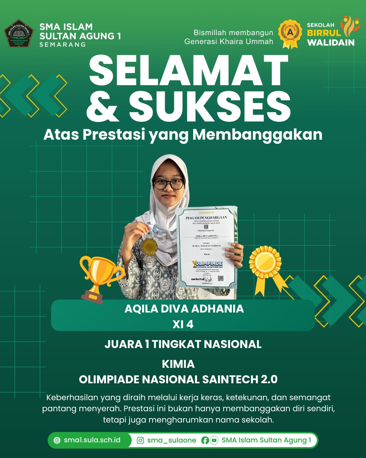 JUARA 1 OLIMPIADE KIMIA SAINTECH 2.0 TINGK. NASIONAL