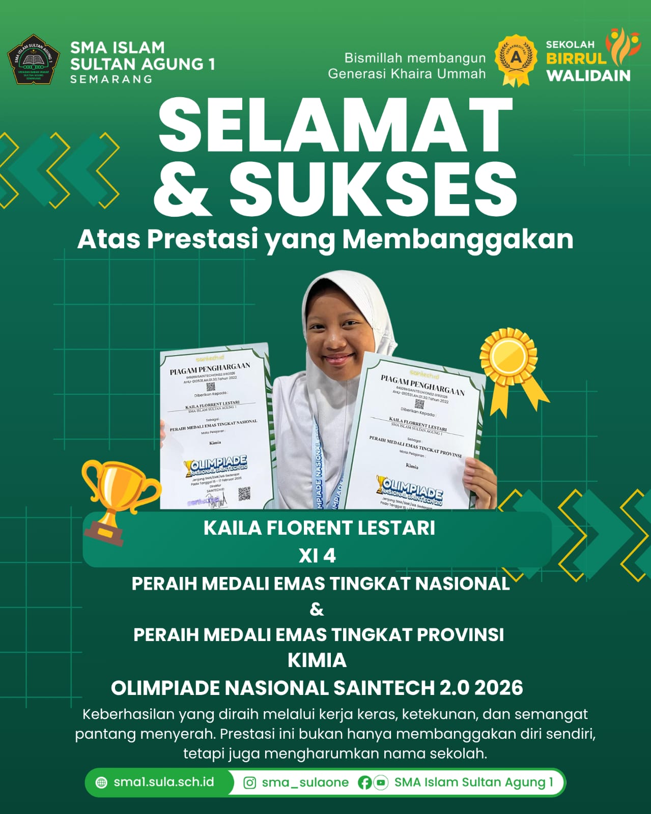JUARA 1 OLIMPIADE KIMIA SAINTECH 2.0 TINGK. PROVINSI DAN NASIONAL
